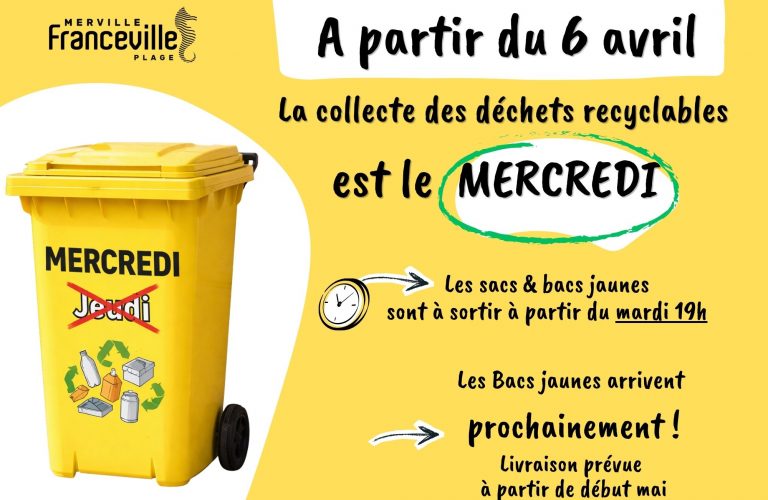 Modification du jour de collecte des déchets recyclables : à compter du 06 avril 2026, la collecte aura lieu le mercredi matin